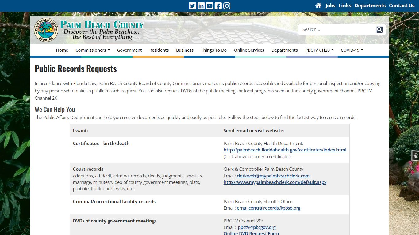 Public Records Requests - Palm Beach County, Florida
